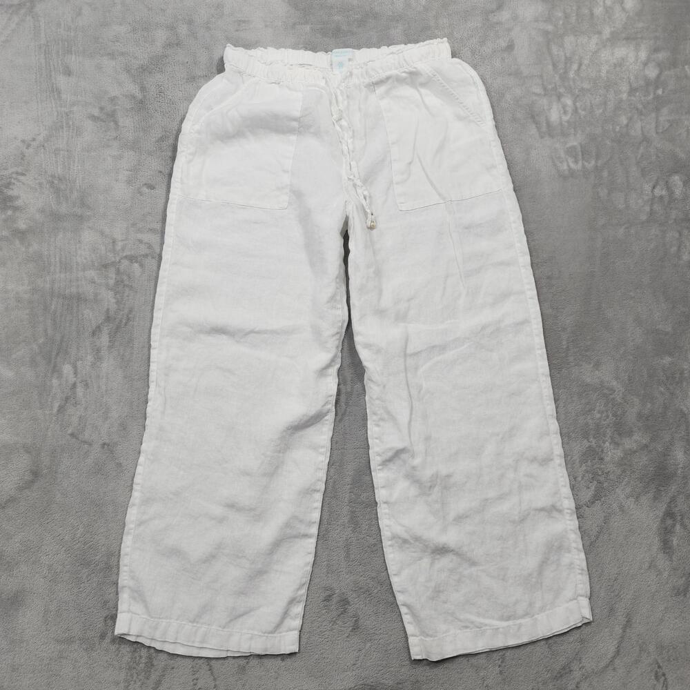 Cynthia Rowley Pants Womens M White Linen Crop Wide Leg Pull On Drawstring